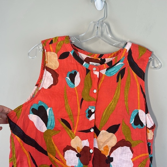 Sigrid Olsen Floral Linen Orange Sleeveless Top Size L Button Down - Picture 8 of 12